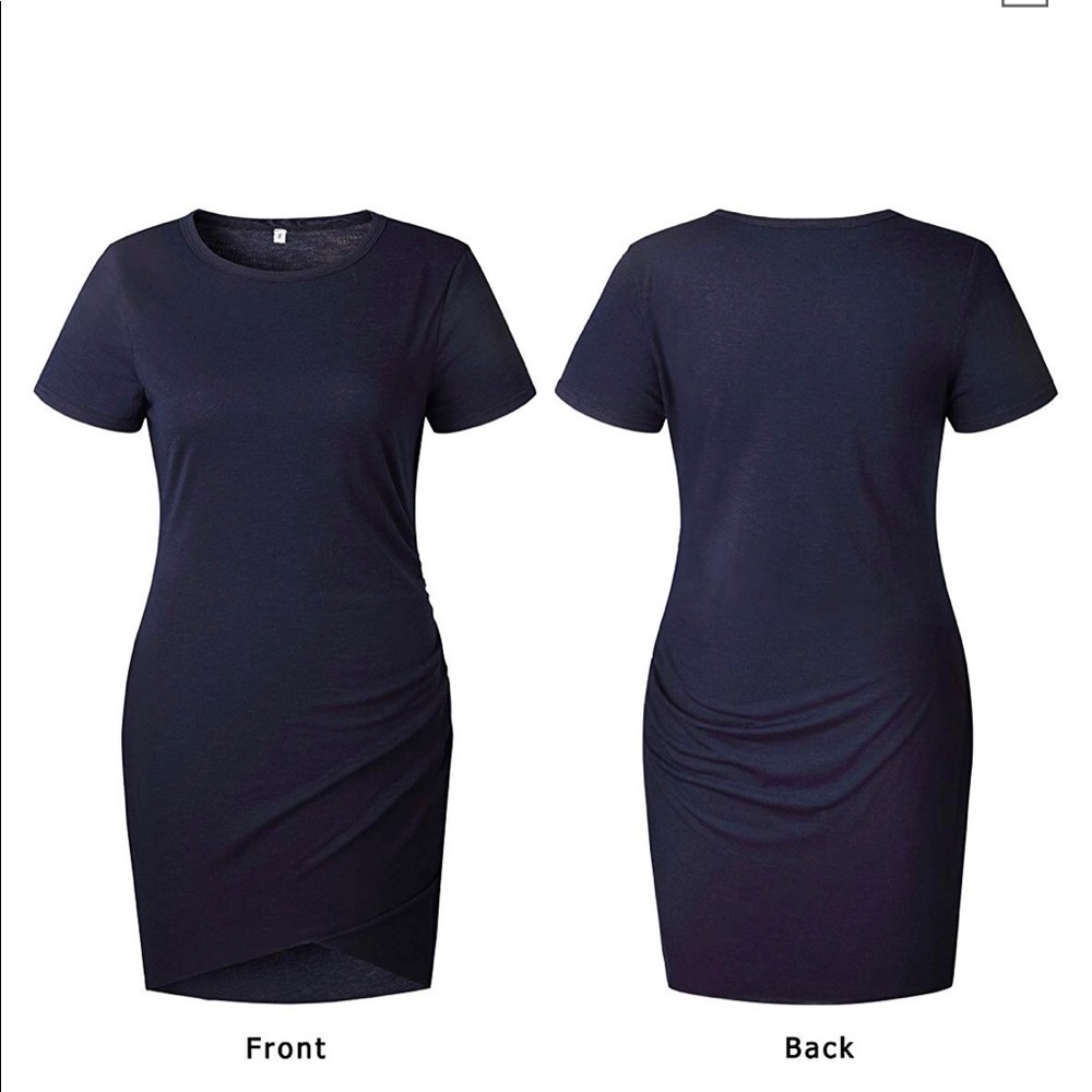 Crew neck runched stretchy bodycon tshirt dress